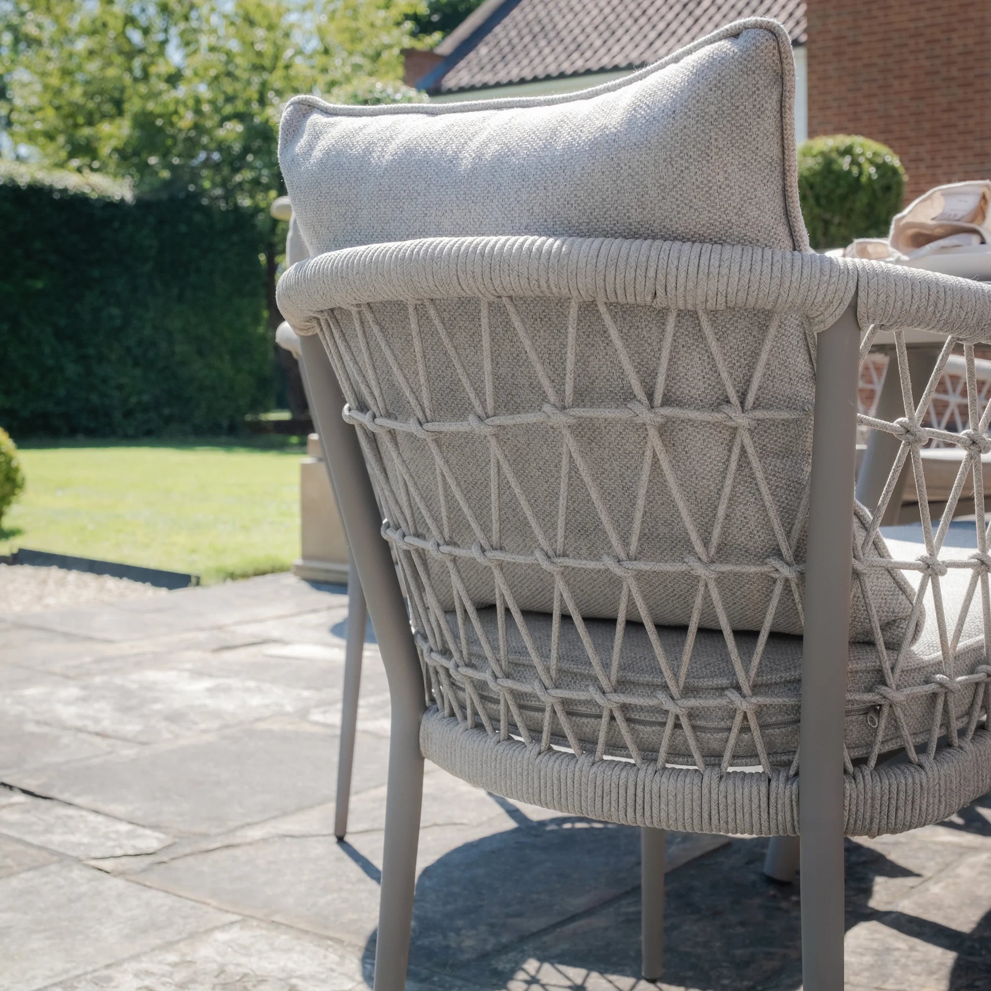 Maze - Monaco Rope Weave 6 Seat Oval Dining Set with Lazy Susan - Cool Linen - Blythe Living