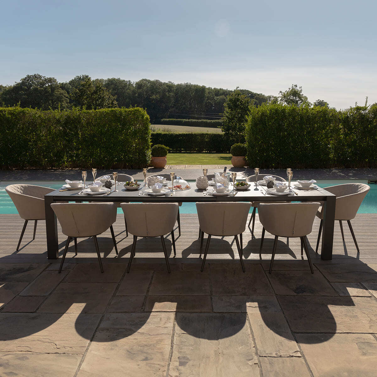 Maze - Outdoor Fabric Ambition 6 - 10 Seat Extending Dining Set - Oatmeal - Blythe Living