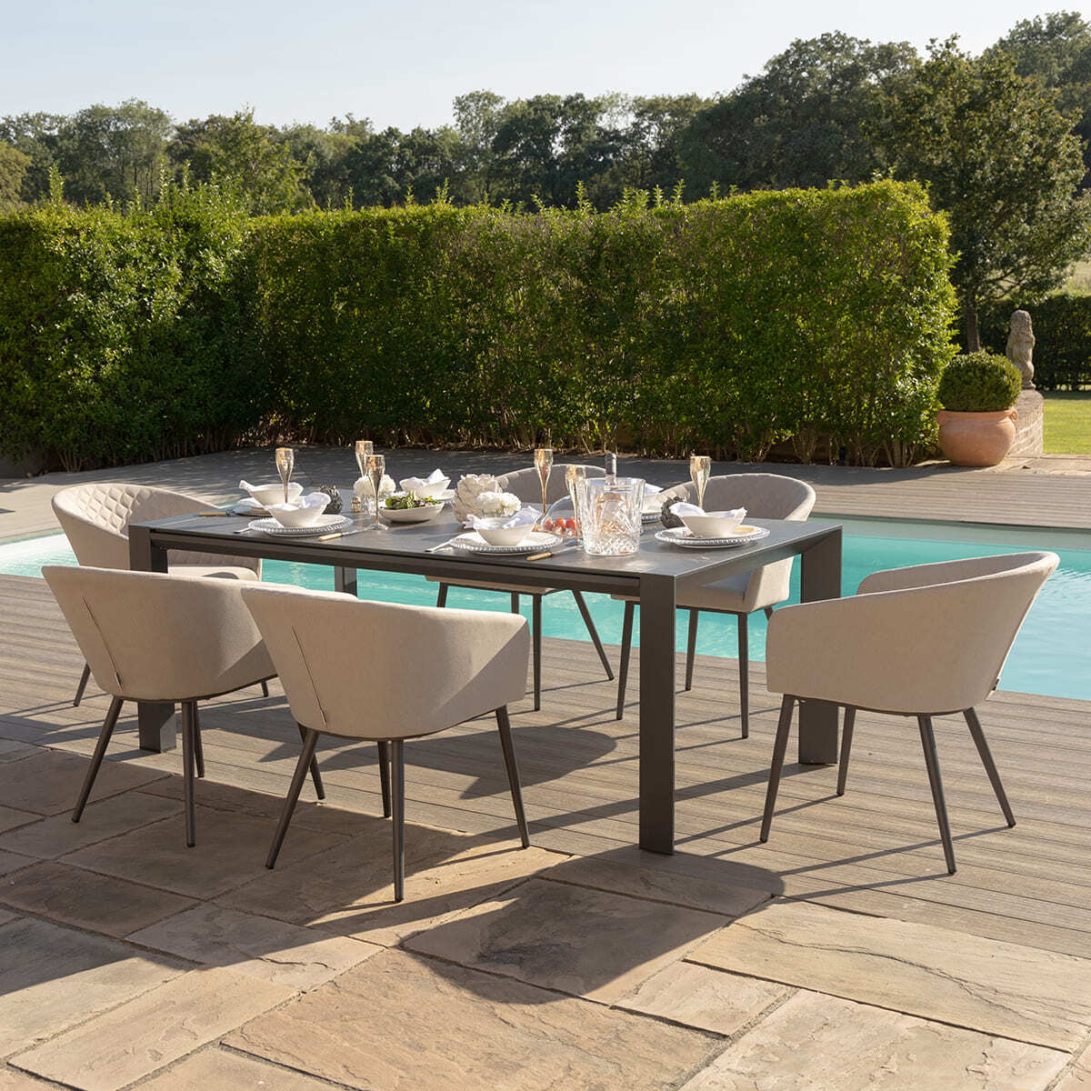 Maze - Outdoor Fabric Ambition 6 - 10 Seat Extending Dining Set - Oatmeal - Blythe Living