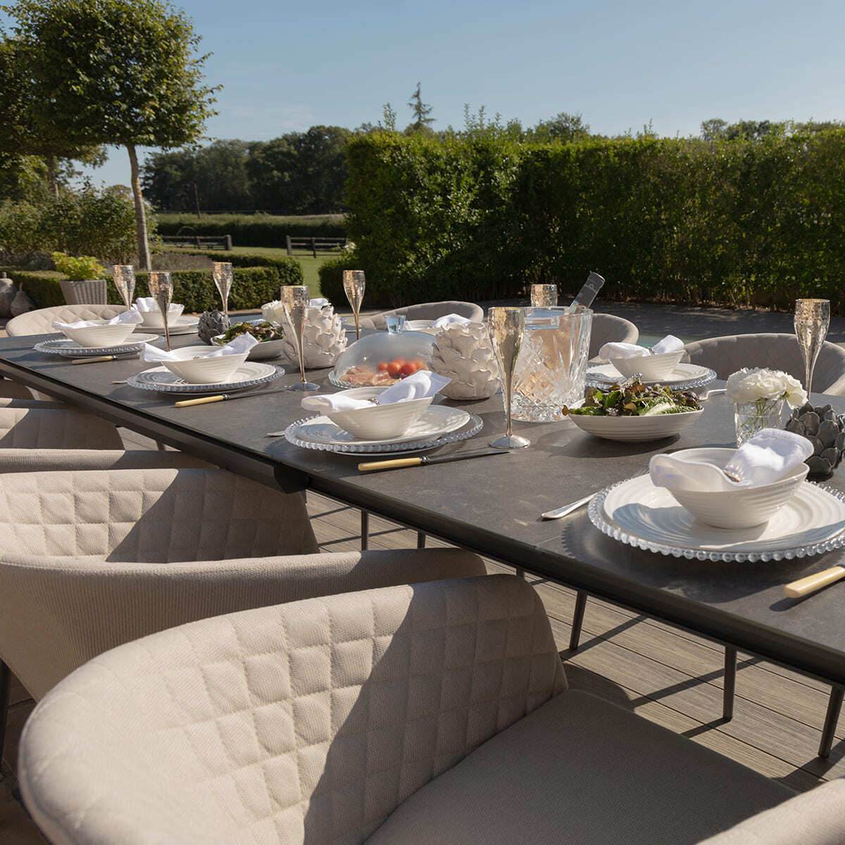 Maze - Outdoor Fabric Ambition 6 - 10 Seat Extending Dining Set - Oatmeal - Blythe Living