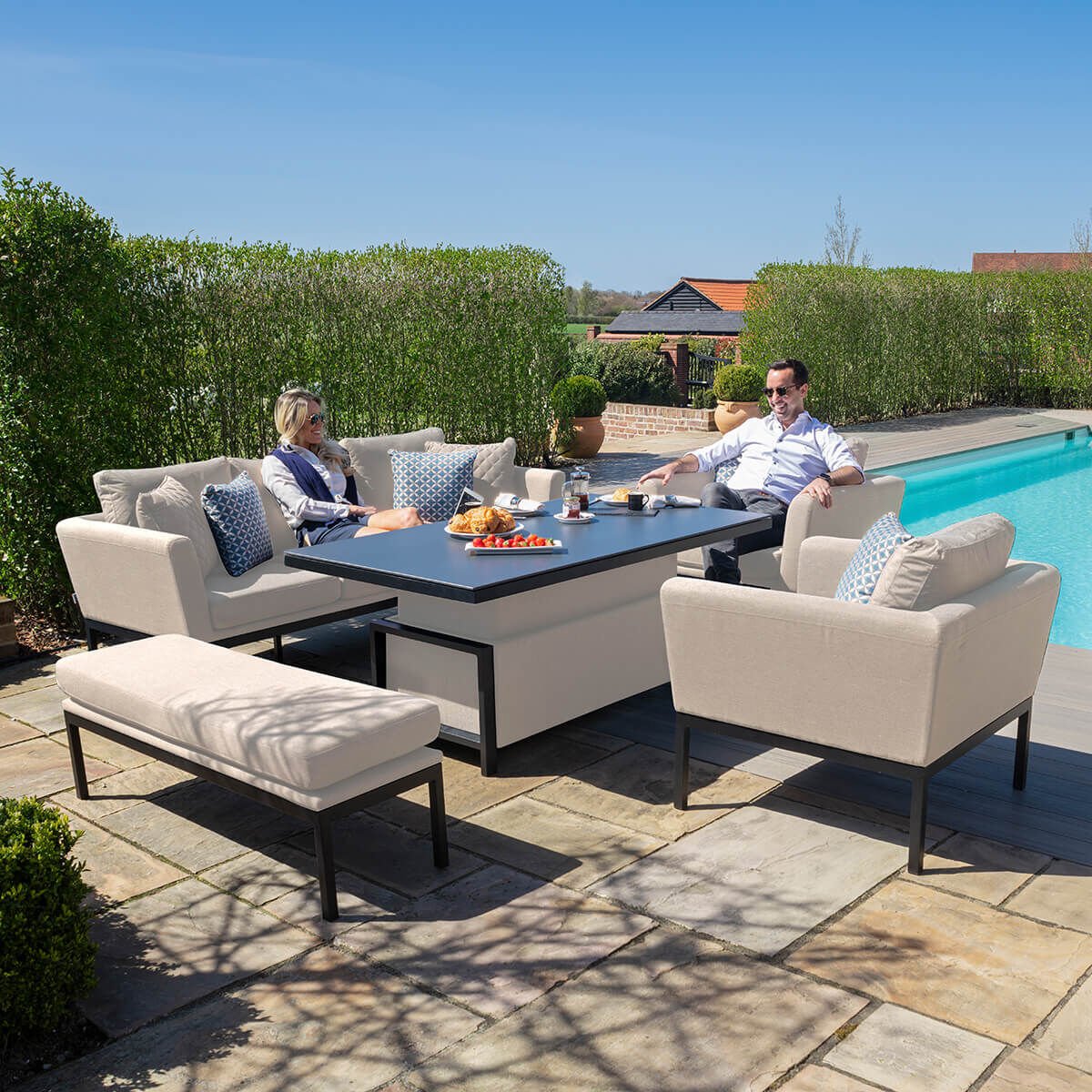 Maze - Outdoor Fabric Pulse 3 Seat Sofa Set with Rising Table - Oatmeal - Blythe Living