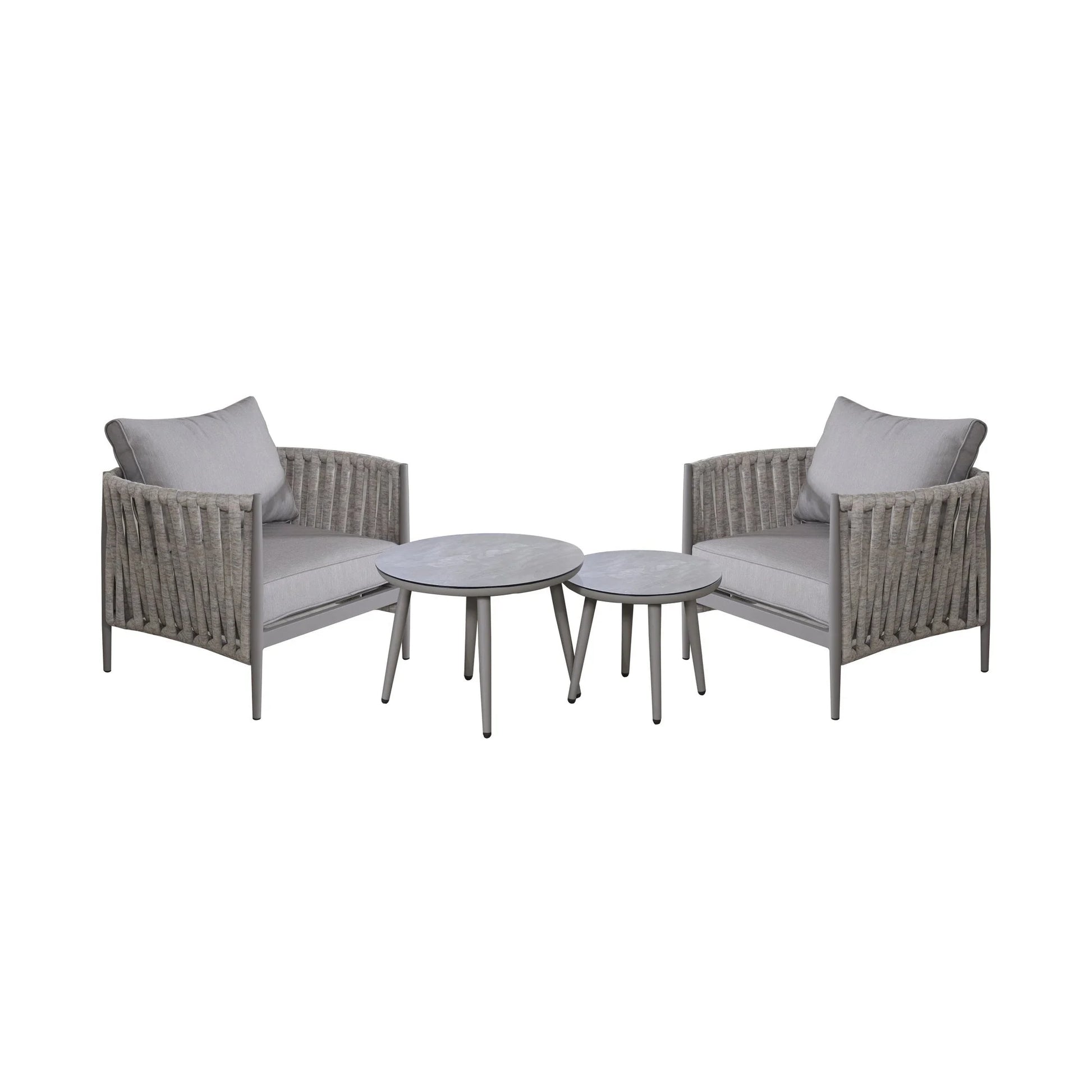 Maze - Milan Rope Weave Lounge Set with 2 Round Coffee Tables - Cool Linen - Blythe Living