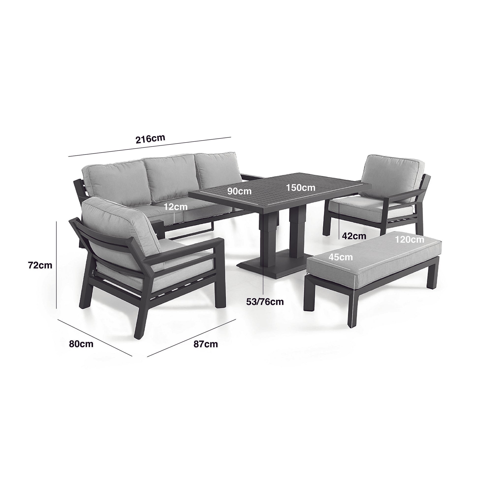 Maze - New York 3 Seat Sofa Aluminium Sofa Set with Rising Table - Dove Grey - Blythe Living