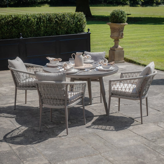 Maze - Monaco Rope Weave 4 Seat Round Dining Set with Lazy Susan - Cool Linen - Blythe Living
