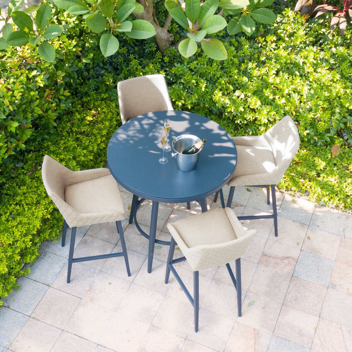 Maze - Outdoor Fabric Regal 4 Seat Round Bar Set - Oatmeal - Blythe Living
