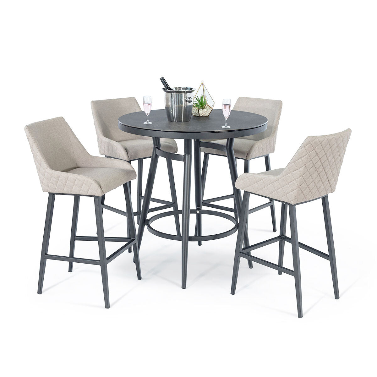 Maze - Outdoor Fabric Regal 4 Seat Round Bar Set - Oatmeal - Blythe Living