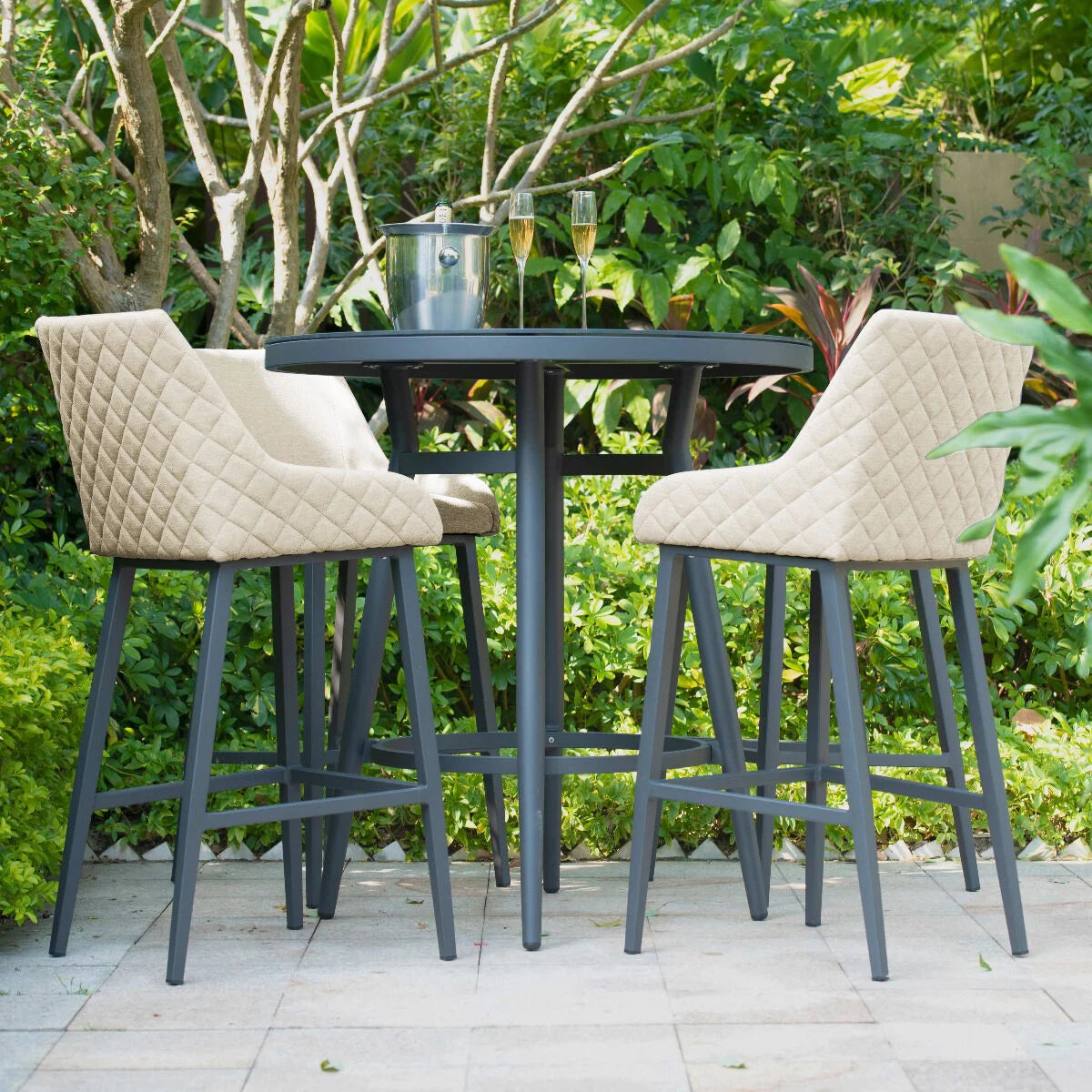 Maze - Outdoor Fabric Regal 4 Seat Round Bar Set - Oatmeal - Blythe Living