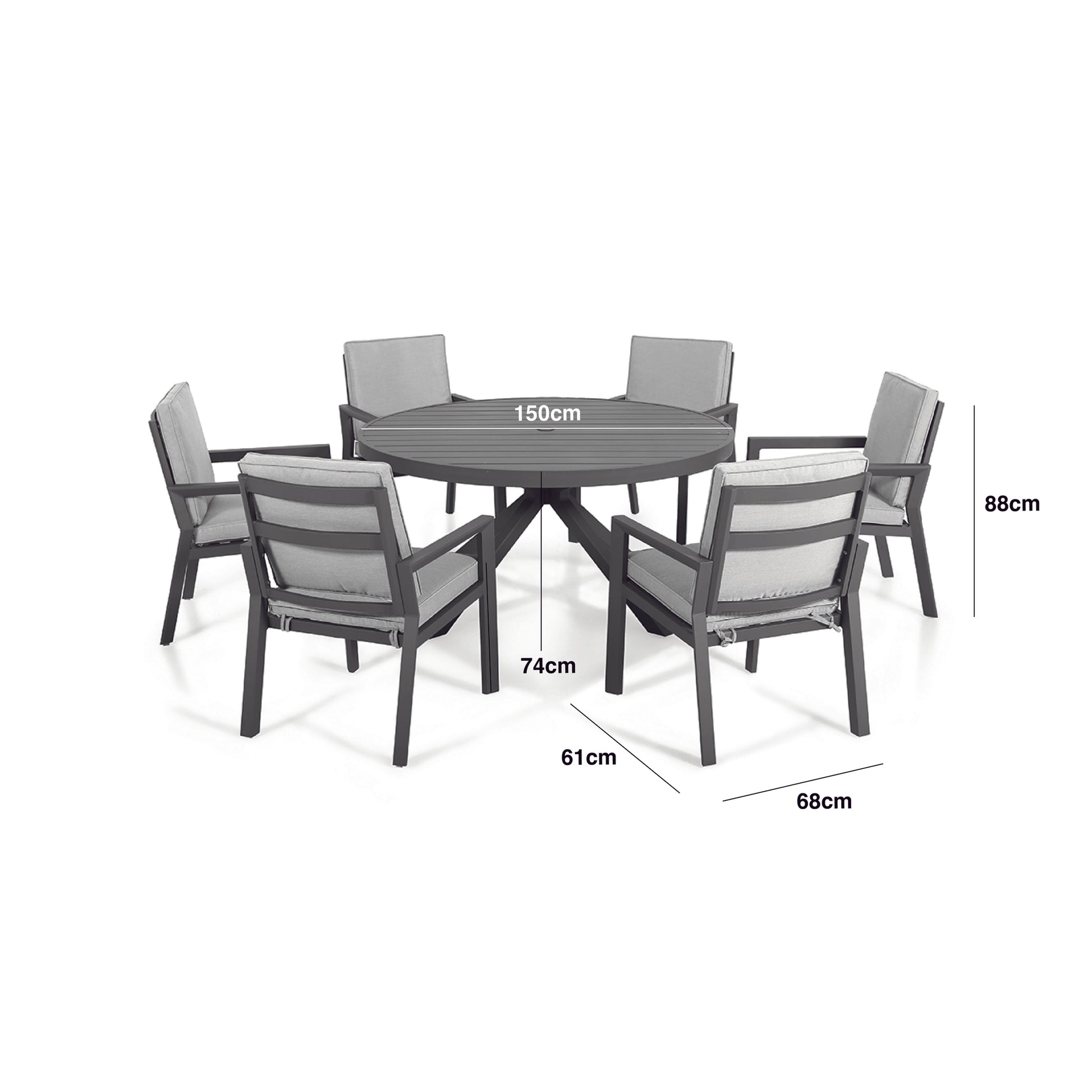 Maze - New York 6 Seat Round Aluminium - Dining Set - Dove Grey - Blythe Living