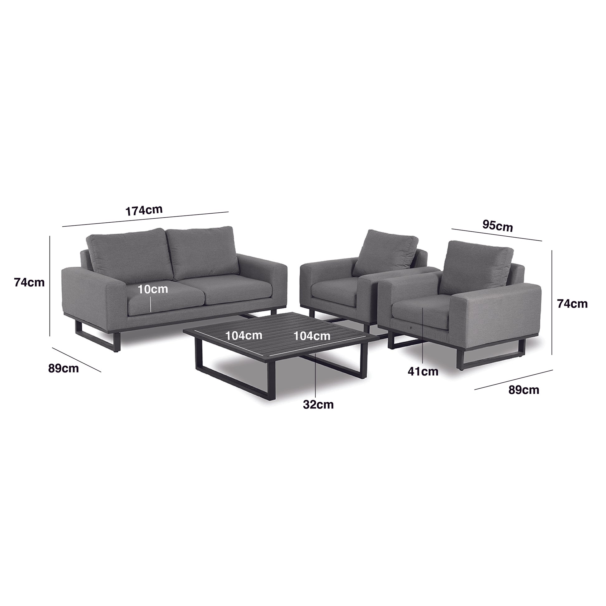 Maze - Outdoor Fabric Ethos 2 Seat Sofa Set - Charcoal with Square Coffee Table - Blythe Living