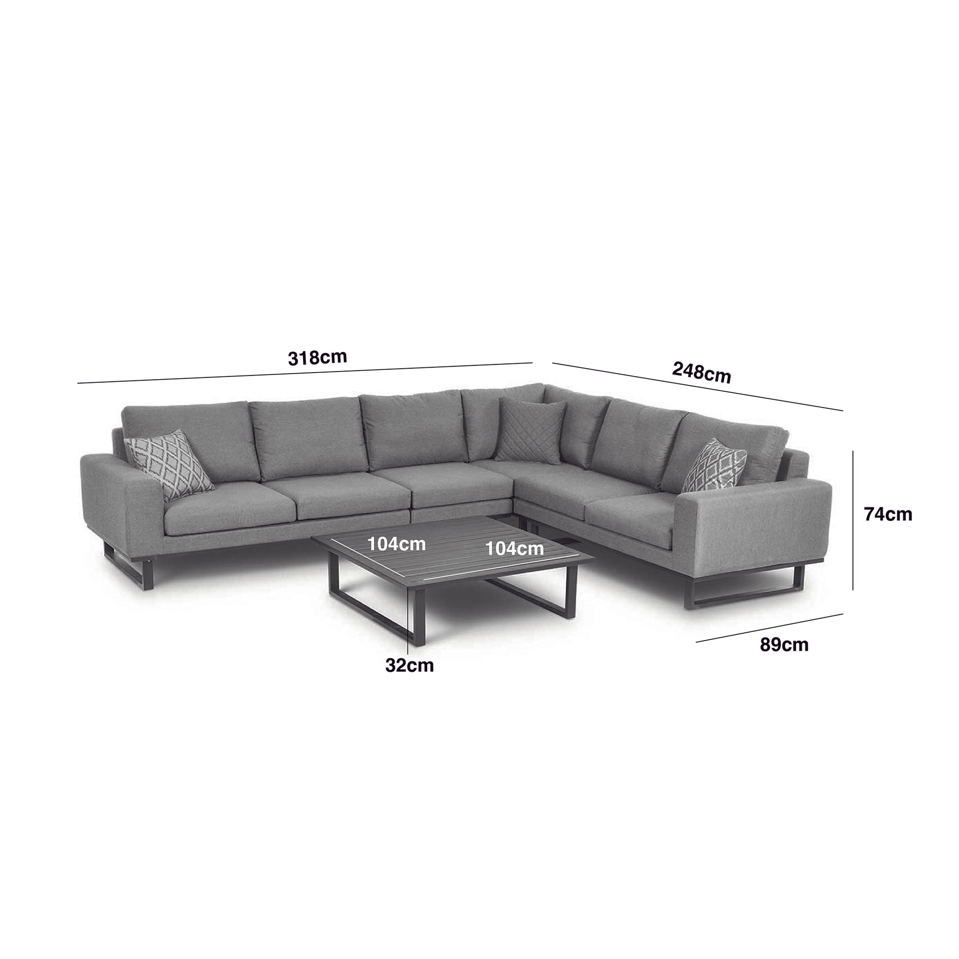 Maze - Outdoor Fabric Ethos Large Corner Group - Flanelle Grey With Square Coffee Table - Blythe Living