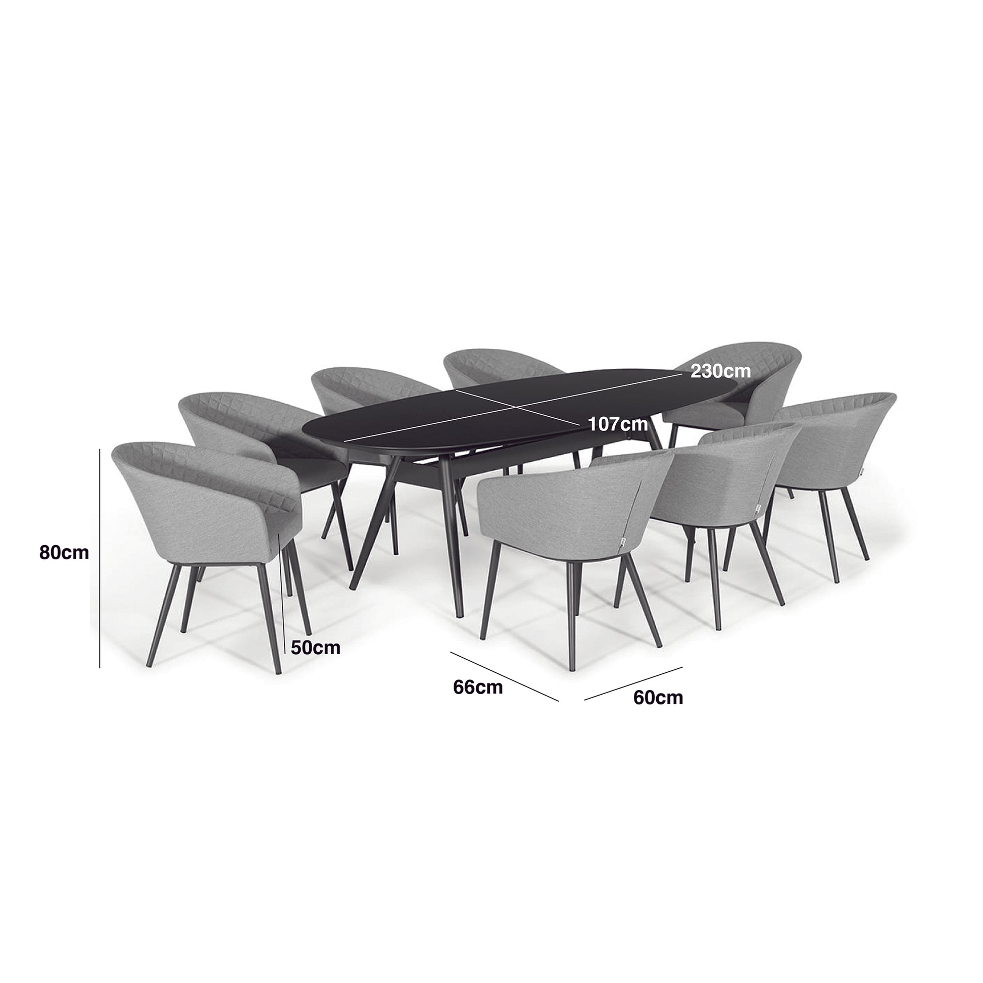 Maze - Outdoor Fabric Ambition 8 Seat Oval Dining Set - Charcoal - Blythe Living