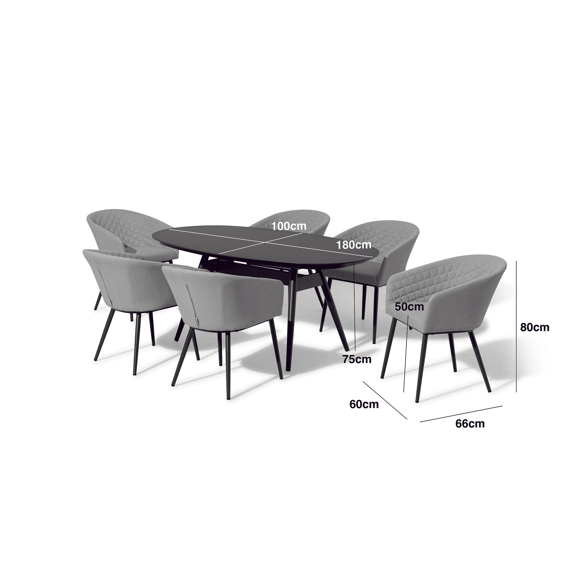 Maze - Outdoor Fabric Ambition 6 Seat Oval Dining Set - Charcoal - Blythe Living