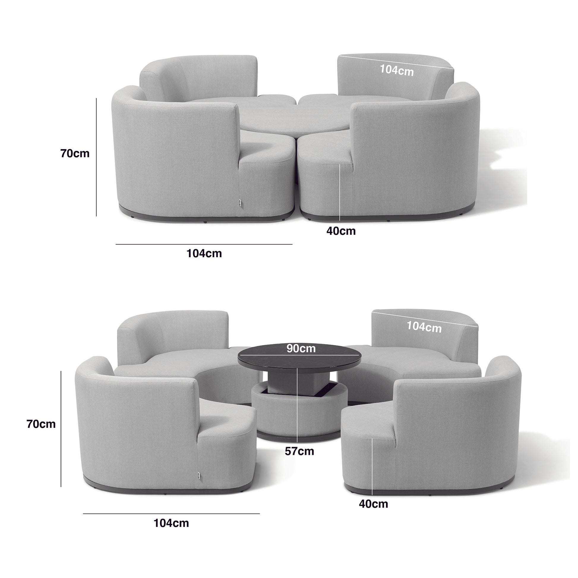 Maze - Outdoor Fabric Snug Lifestyle Suite with Rising Table - Oatmeal - Blythe Living