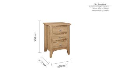 AFFORDABLE HAMPSTEAD 3 DRAWER BEDSIDE OAK