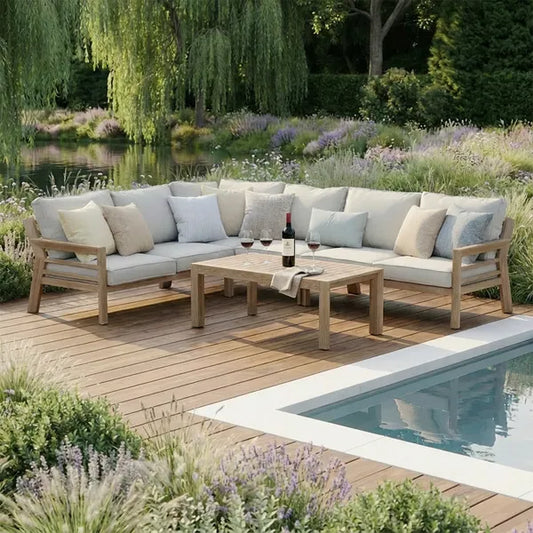 Maze - New York Wood Effect Aluminium Corner Sofa Set - Almond - Blythe Living