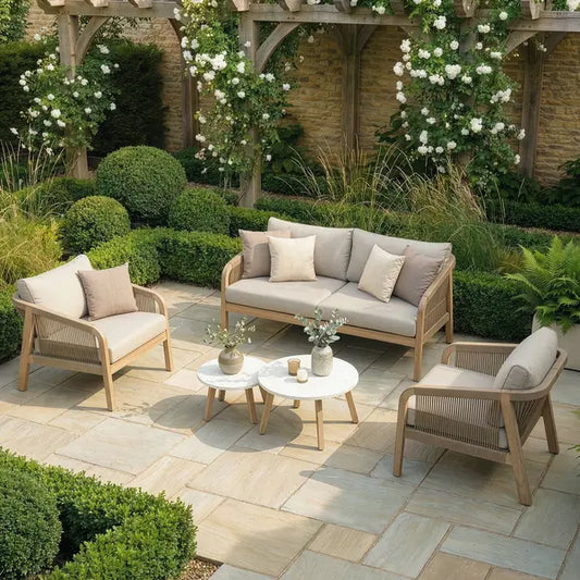 Maze - Antigua Rope Weave 2 Seat Sofa Set
with 2 Lounge Armchairs & Round Coffee Tables - Blythe Living