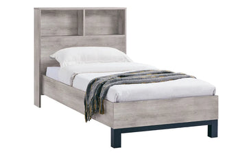 Bali Bookcase Headboard Bed - Grey Oak