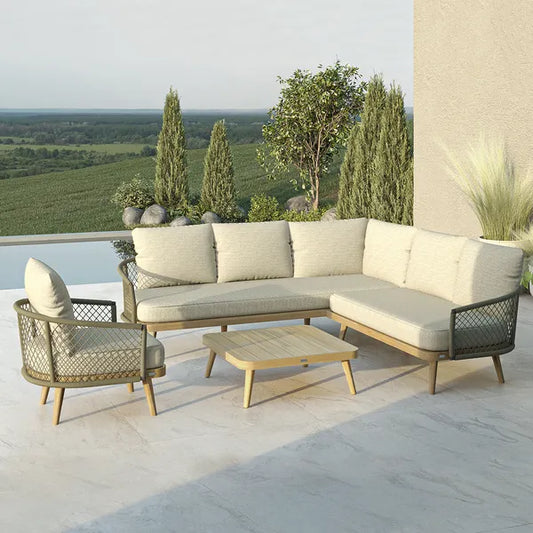 Maze - Bali Rope Weave Corner Sofa Set & Armchair
with Large Square Coffee Table - Blythe Living