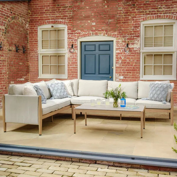 Maze - Burford Large Aluminium Corner Sofa Set with Rectangular Coffee Table - Almond - Blythe Living