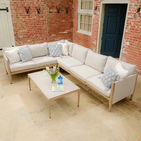 Maze - Burford Large Aluminium Corner Sofa Set with Rectangular Coffee Table - Almond - Blythe Living
