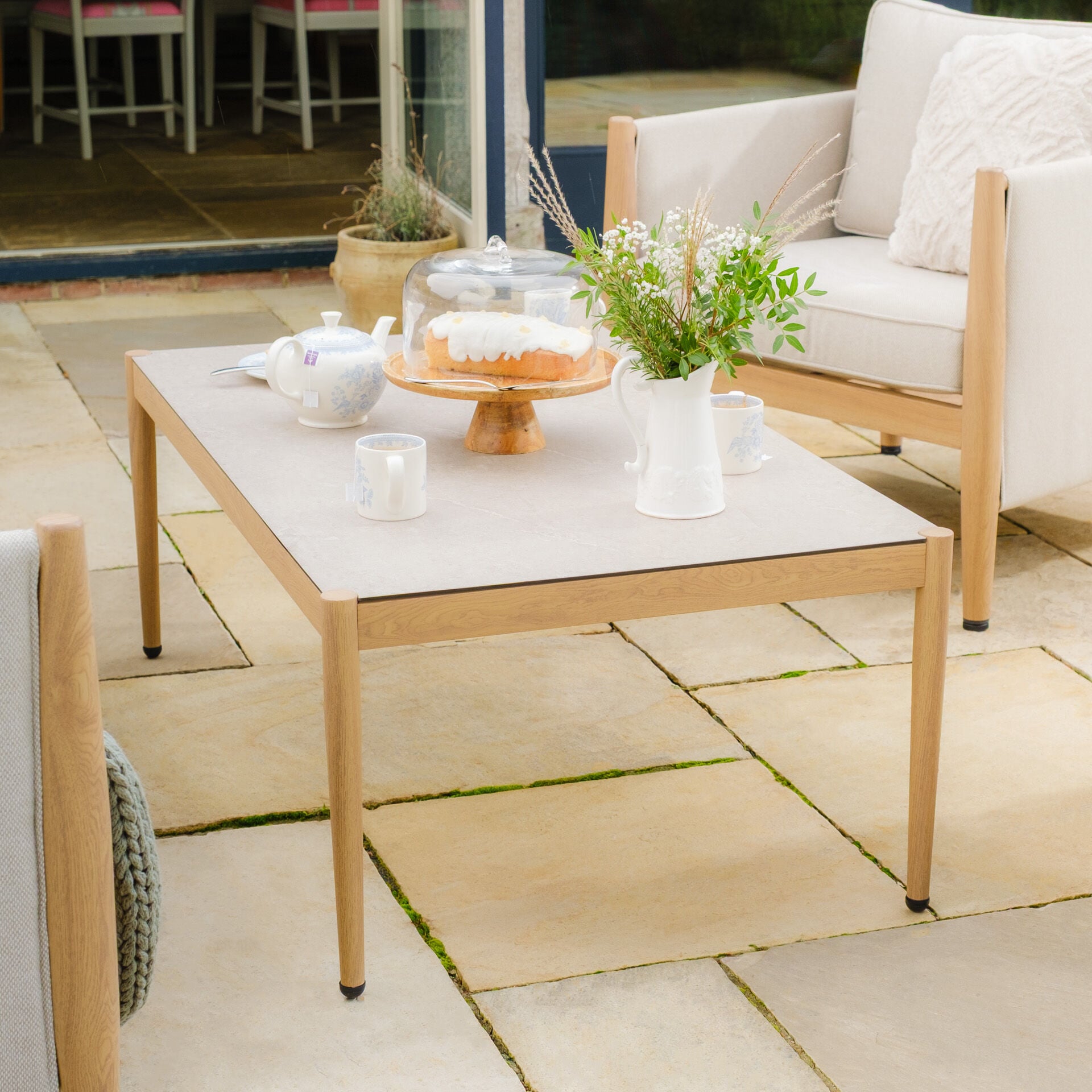 Maze - Burford Large Aluminium Corner Sofa Set with Rectangular Coffee Table - Almond - Blythe Living