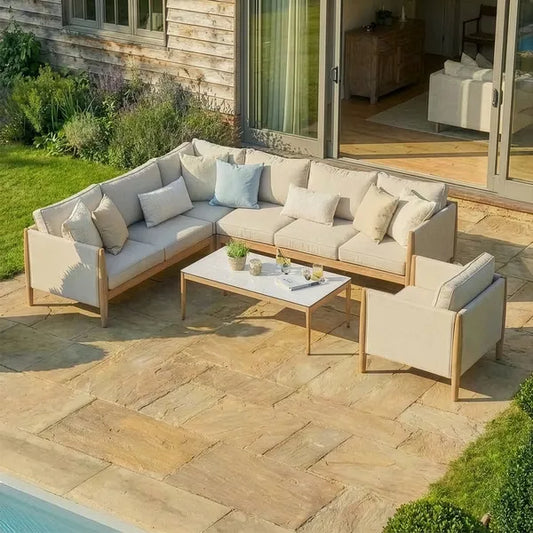 Maze - Burford Large Aluminium Corner Sofa Set
with Rectangular Coffee Table & Armchair - Almond - Blythe Living