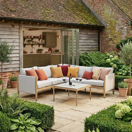 Maze - Burford Small Aluminium Corner Sofa Set
with Square Coffee Table - Almond - Blythe Living