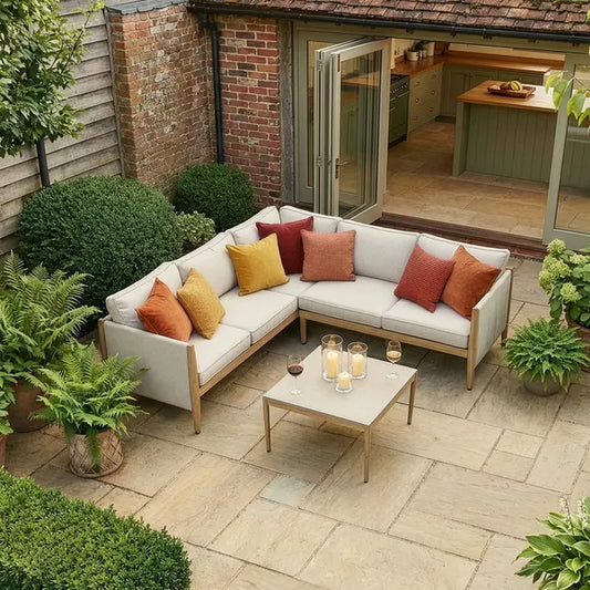 Maze - Burford Small Aluminium Corner Sofa Set
with Square Coffee Table - Almond - Blythe Living