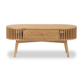 Best Oak Slatted Oval 1-Drawer Coffee Table - Blythe Living