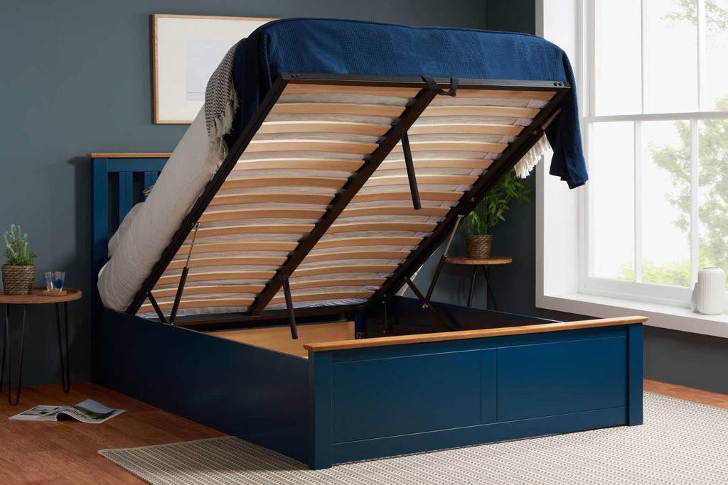 Best Phoenix Navy Blue Ottoman Bed
