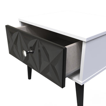 Best Pixel 1 Drawer Bedside Cabinet with Legs in Deep Black & White Matt