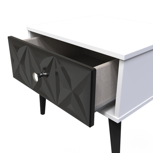 Best Pixel 1 Drawer Bedside Cabinet with Legs in Deep Black & White Matt