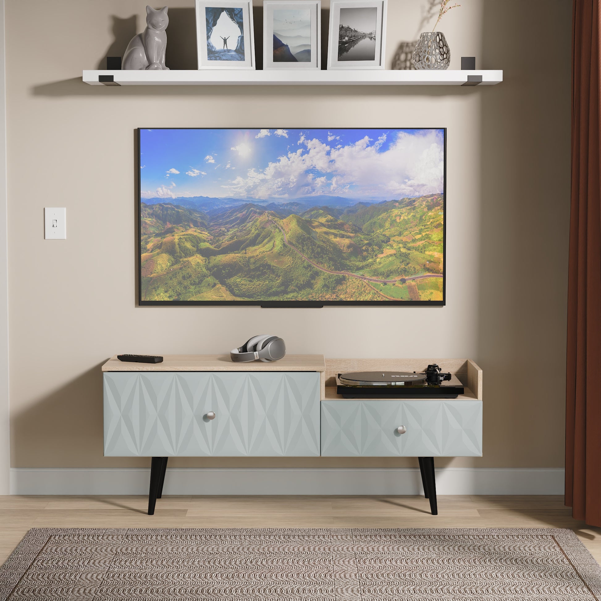 Best Pixel 2 Drawer TV Console Unit in Duck and Bardolino Oak Online 