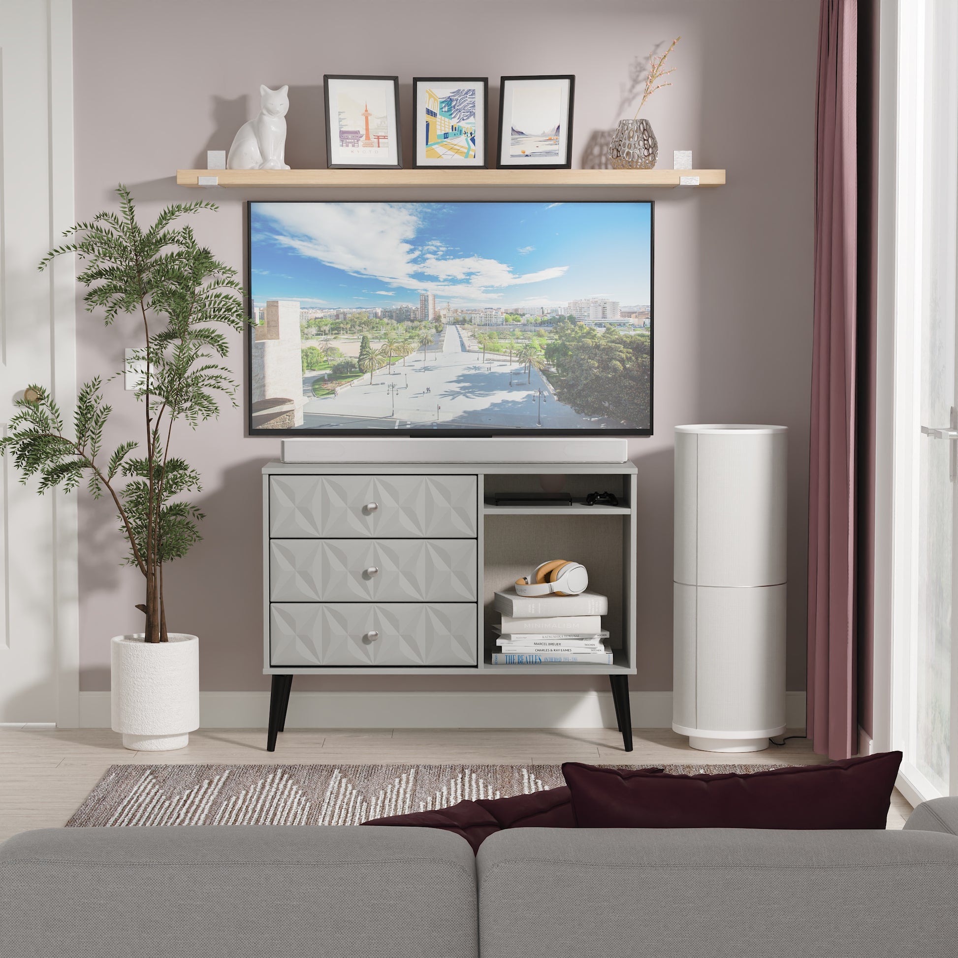 Best Pixel 3 Drawer TV Unit in Dusk Grey for Sale 