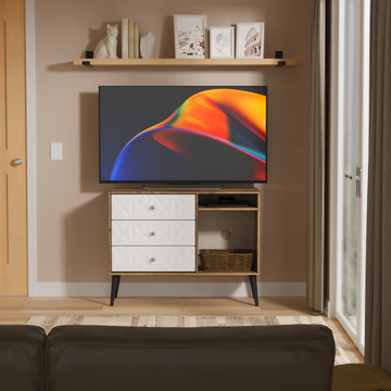 Best Pixel 3 Drawer TV Unit in White Matt and Vintage Oak Online