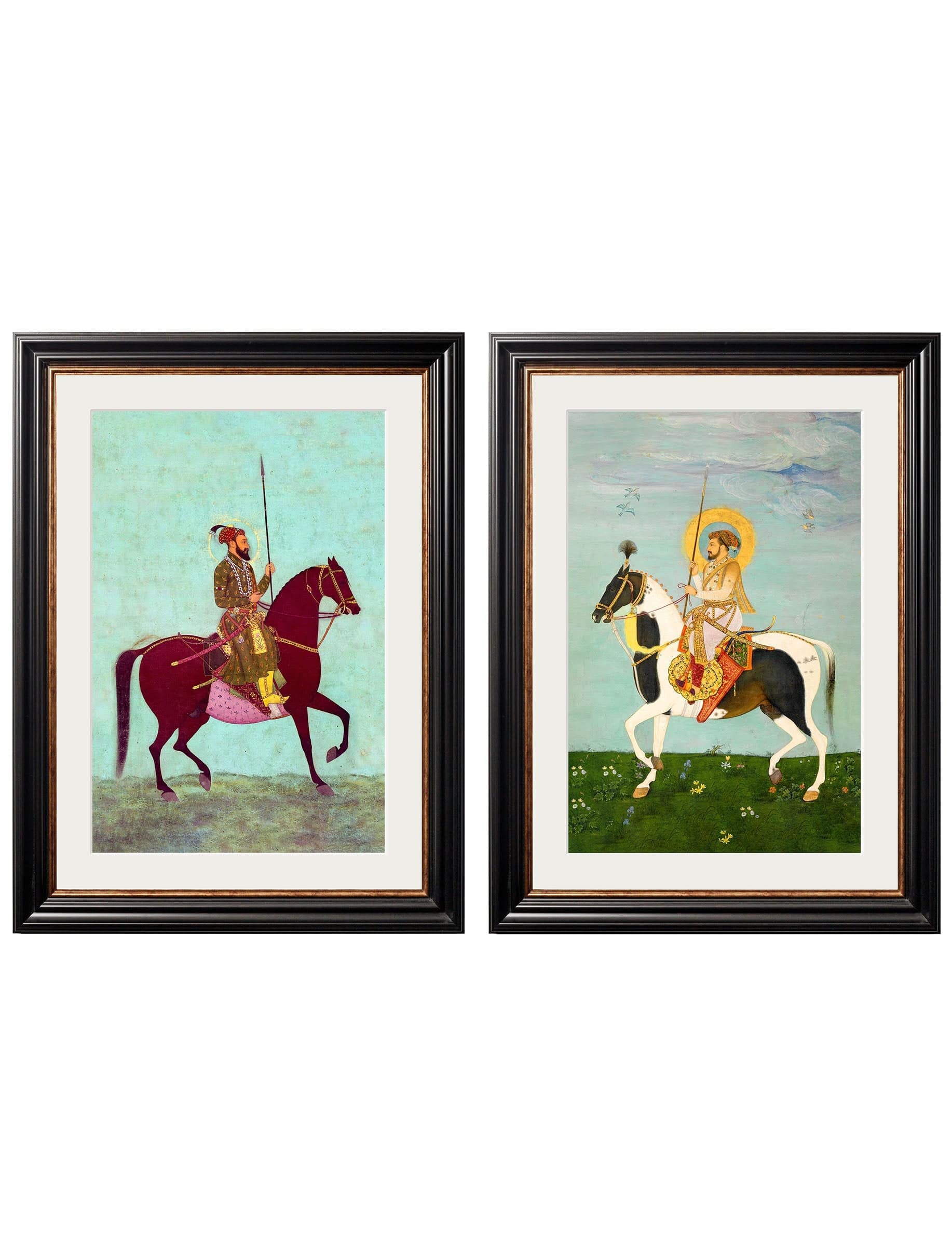 Best Price Mughal Horsemen Indian Art Print in Modern Slim Wood Frame