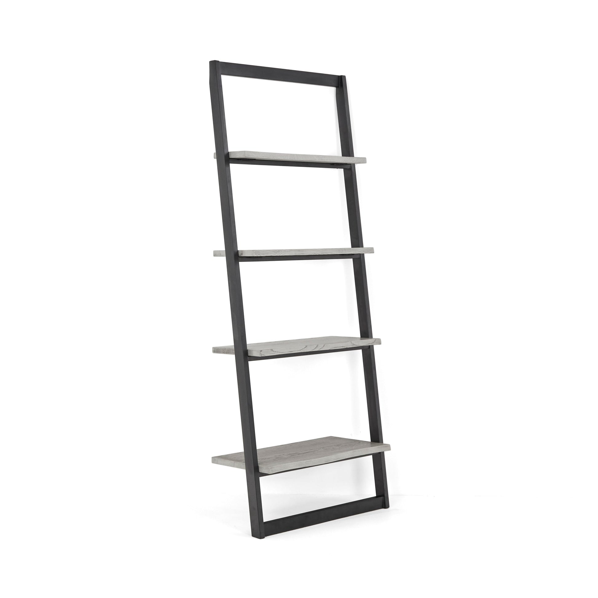 Brooklyn Oak Slim Ladder Bookcase | Leaning Grey Wash Shelving