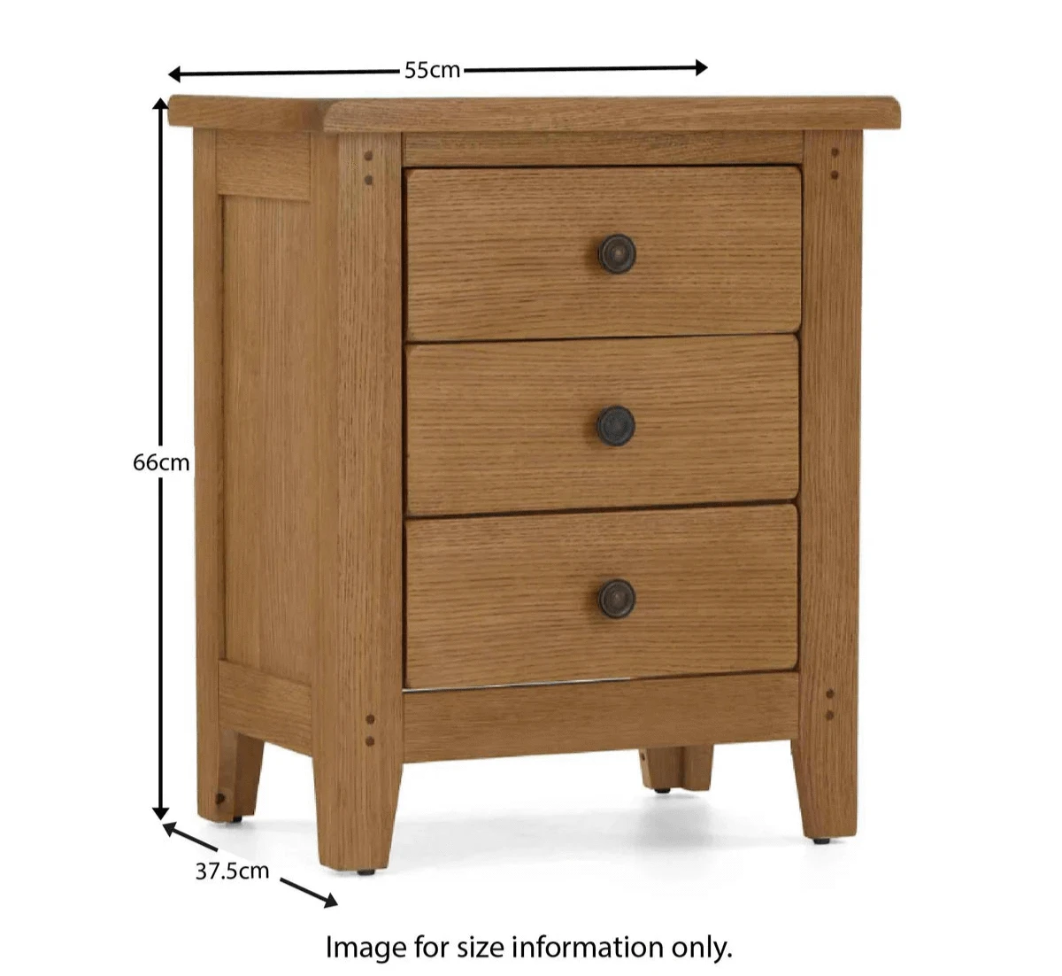 Burford Oak 3 Drawer Narrow Bedside Cabinet
