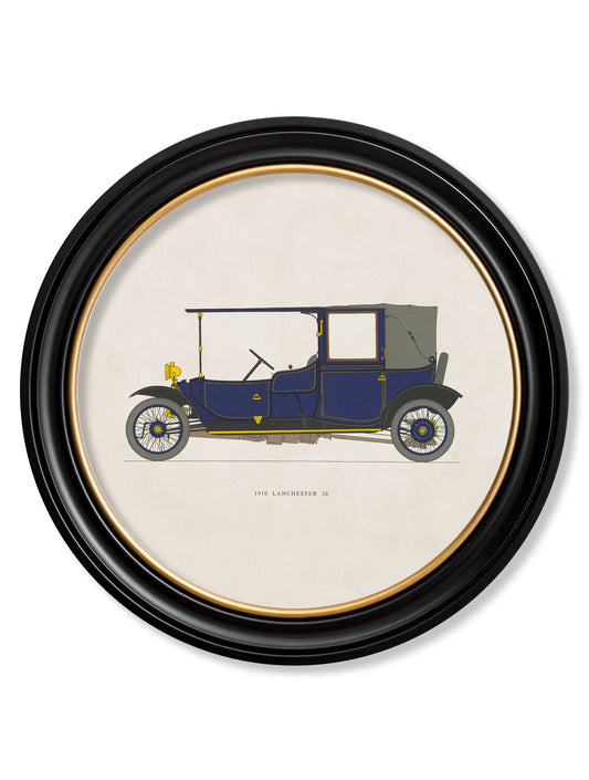 Buy 1910 Lanchester 28 in Round Frame vintage car wall art UK
