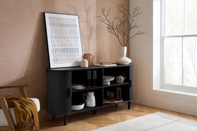 Buy AXEL 2 DOOR FLUTED SIDEBOARD BLACK with Contemporary Matte Finish