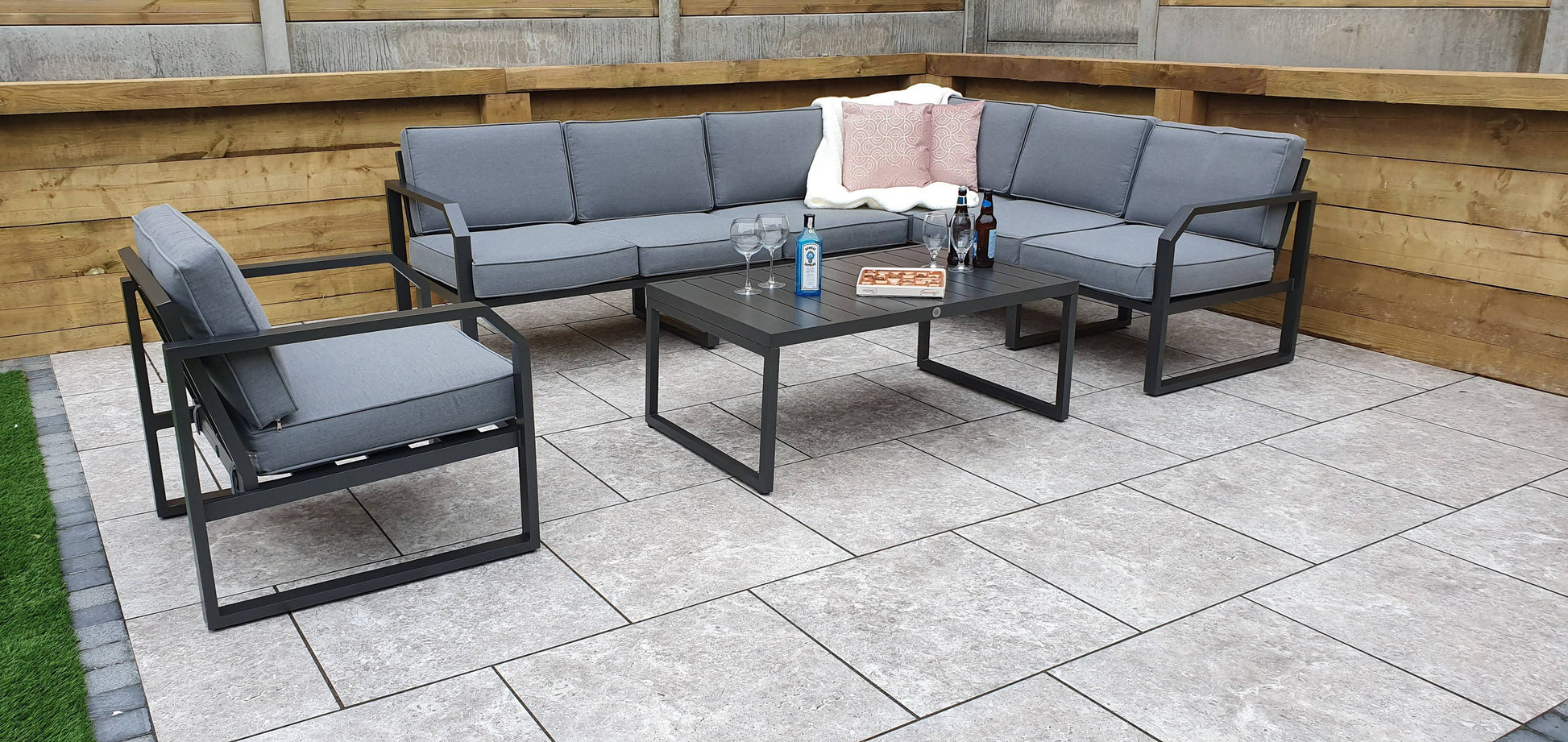 Buy Alarna Grey Powder Coated Aluminium Garden Sofa with Single Chair