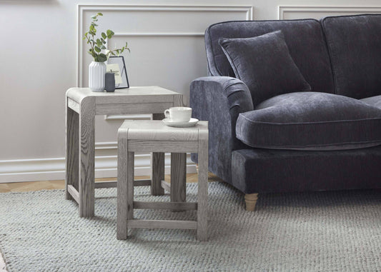 Buy Amsterdam Grey Oak Nest of 2 Tables Online - Blythe Living