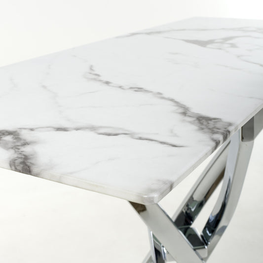 Buy Astoria White/Chrome Console Table with Marble Effect Top Online