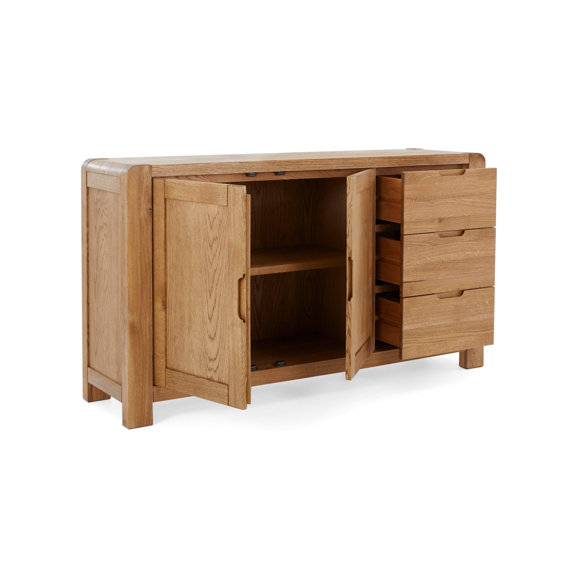 Buy Bergen Contemporary Oak 3-Drawer Large Sideboard Fully Assembled