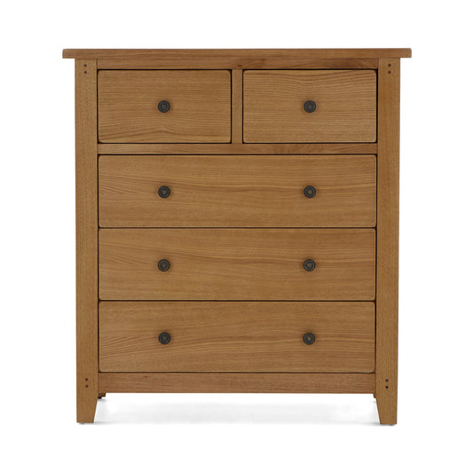Buy British Burford Oak 2 Over 3 Drawer Chest solid oak free UK delivery
