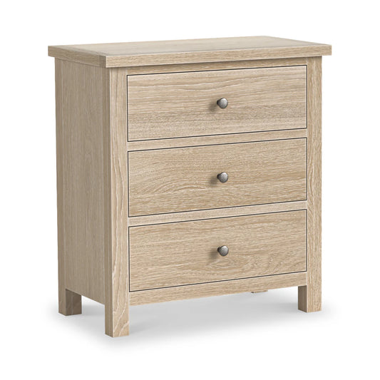 Buy British Modern Country Washed Oak 3 Drawer Chest free UK delivery
