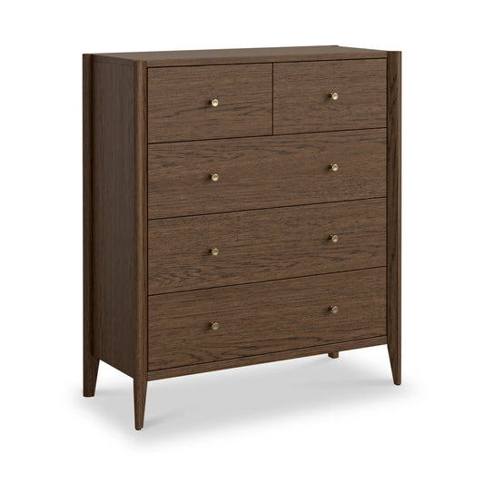 Buy British Paris Oak 2 Over 3 Drawer Chest Brown free UK delivery
