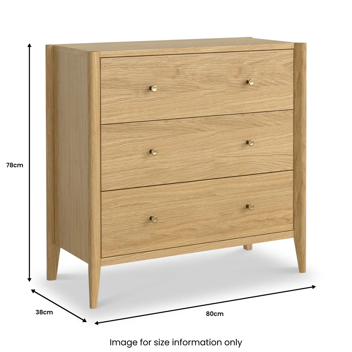Buy British Paris Oak 3 Drawer Chest bedroom furniture free UK delivery
