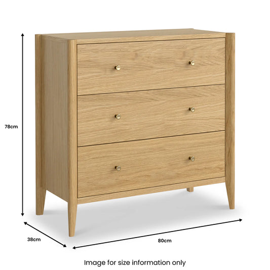 Buy British Paris Oak 3 Drawer Chest bedroom furniture free UK delivery
