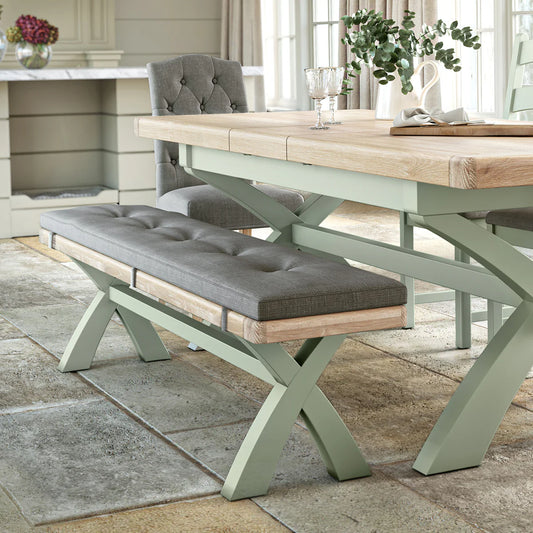 Buy British Salcombe Sage Cross Leg Bench Grey Cushion free UK delivery
